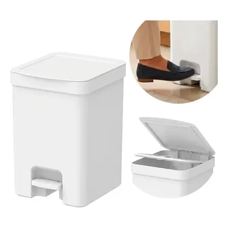 Lixeira Com Pedal Cozinha Banheiro Esconde Sacola Escritório 12l Litros Tampa Premium Compacta Resistente Trium Branco Cat Black Presentes