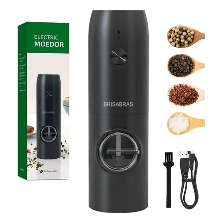 Moedor Elétrico BrisaBras Sal e Pimenta USB Recarregável Preto