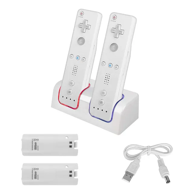Para Wii Remote Charger Dock Con 2 Baterías Recargables