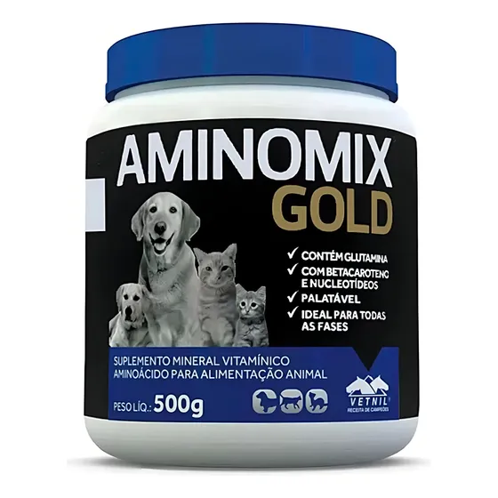 Aminomix Gold 500g Suplemento Vitamínico E Aminoácidos para alimentação de Cães, Gatos e filhotes