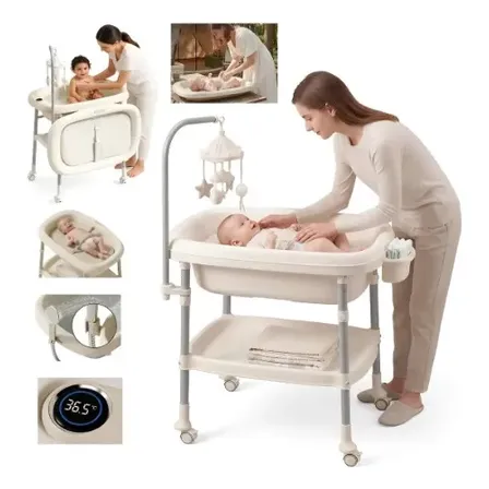 2 En1 Bañera De Bebé Ajustable Con Mesa De Cambio De Pañales Beige