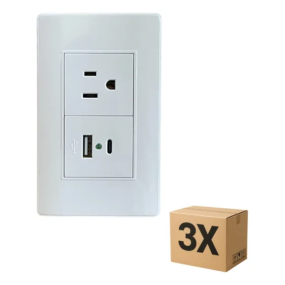 Contacto + Usb A Y Usb C Con Placa Armada. - Pqt 3 - Blanco
