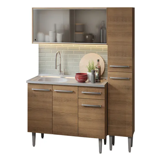 Cocina Integral Completa Modular Madesa Emilly 137cm Con Tarja Color Marrón 07