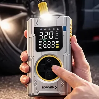 Compressor De Ar Portátil Digital Sem Fio Calibrador Pneus Cinza 127/220v