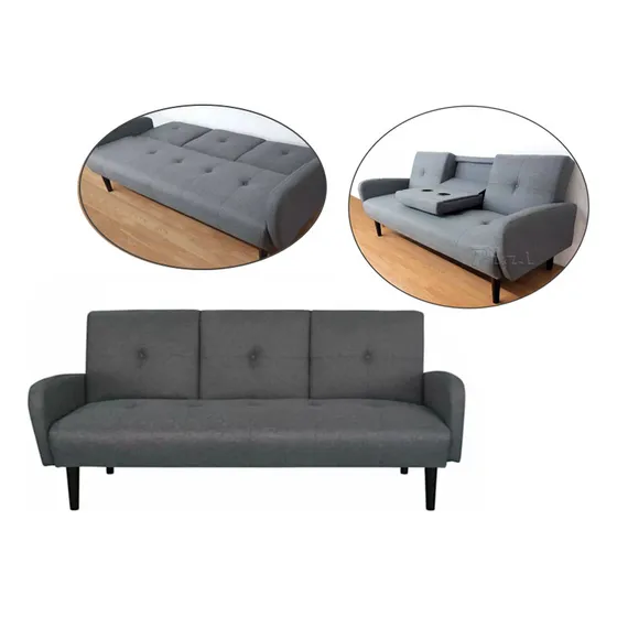 Sofá Cama Sillón 3 Cuerpos Respaldo Rebatible Y Apoya Vasos