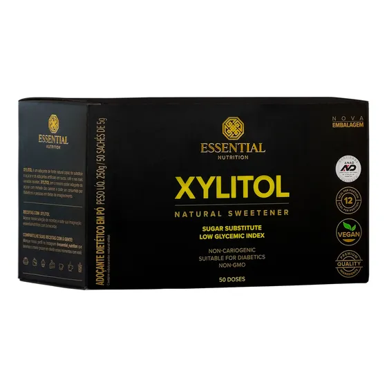 Xylitol Adoçante Natural Essential Nutrition 50 Sachês de 5g