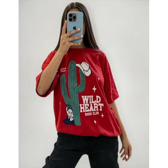 Remera Oversize Algodón Estampado Unisex Nylon Cactus