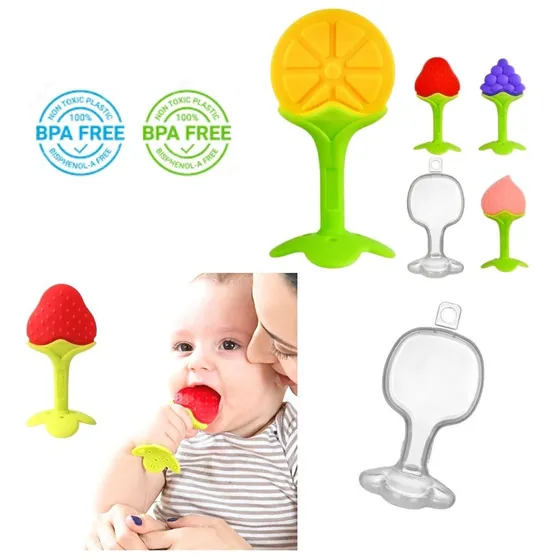 Mordedores De Silicona Frutas Para Bebé + Caja