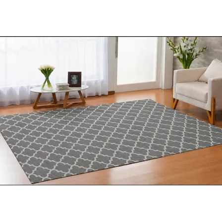 Tapete Jacquard 4.00x2.00m Grande Sala Base Antiderrapante 4 M 2 M Supreme Cinza