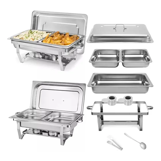 Rechaud Retangular 11 L Com 2 Cubas 1/2 Banho Maria Gourmet Adequado Para Bufês