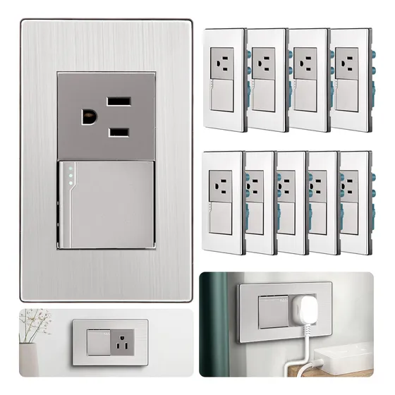 Kit De 10pzs Placa Acero Inox Con 1 Contacto Y 1 Apagador
