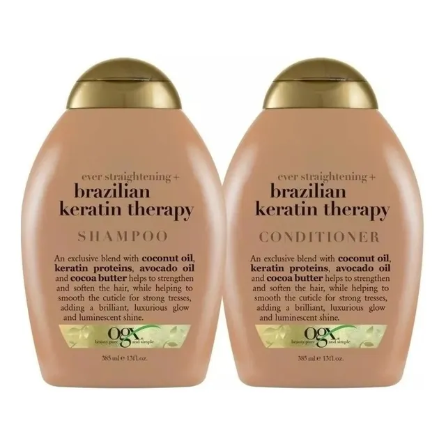 Kit Shampoo Y Acondicionador Ogx Keratina Brasileña 385 Ml