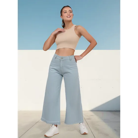 Jean Wide Leg Cropped Cottons Jeans Catalina