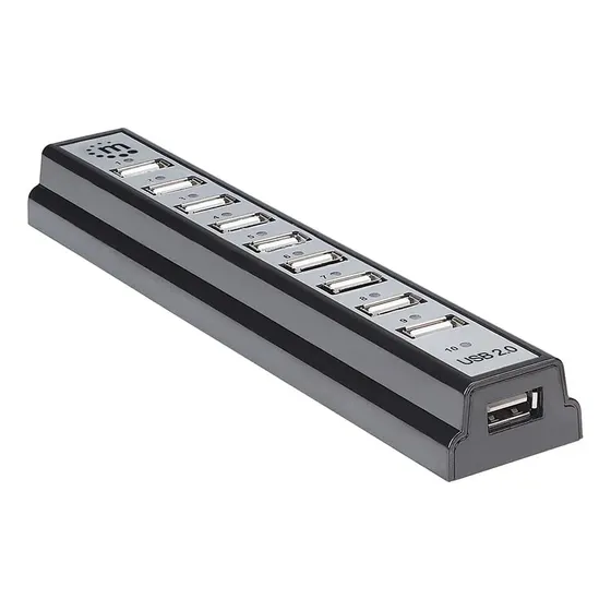 Hub Usb V2.0 Manhattan De Escritorio 10 Puertos Con Fuente 