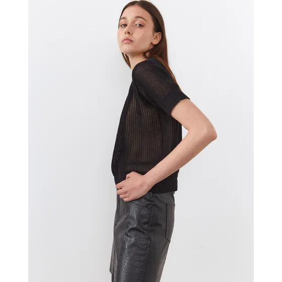 Sweater Manga Corta Con Punto Abierto Mujer Desiderata