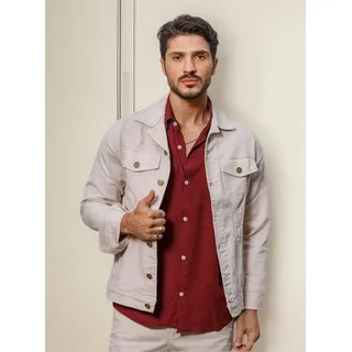 Jaqueta Jeans Bege Masculina Destroyed Slim Kawipii Smart Jaqueta Jeans Bege Masculina Destroyed Slim Kawipii Smart