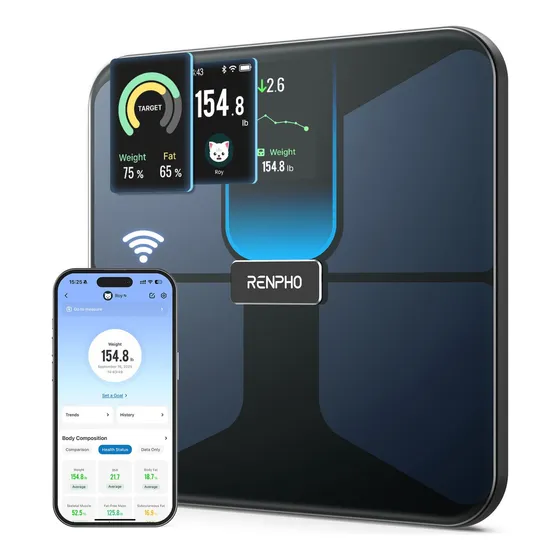 Báscula Digital Inteligente+wi-fi+bluetooth Recargable 180kg，RENPHO Scale with BMI, Body Fat, Muscle Mass, Smart Scale for Body Weight, Wi-Fi & Bluetooth Body Composition Scale, Rechargeable, Elis Evo