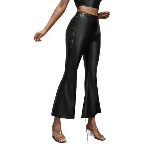 Pantalon Dama Wide Leg Ancho Cuerina Shein