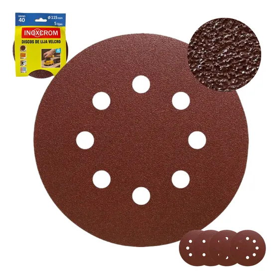 Disco De Lija Velcro Para Madera 115mm X 5u Lijadora Orbital Color Grano 40
