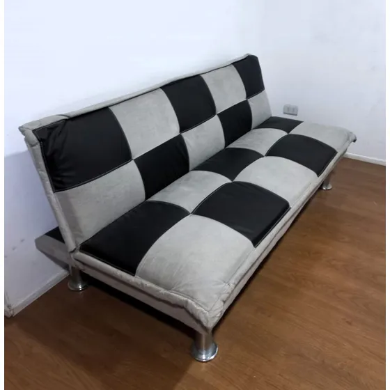 Futón Sofá-cama Prius Ajedrez Gris/negro 2 Plazas Seminuevo