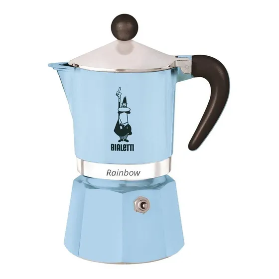 Cafetera Italiana Bialetti 6 Tazas Rainbow Celeste Aluminio