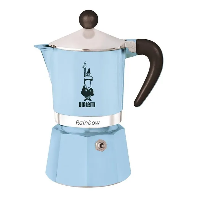Cafetera Italiana Bialetti 6 Tazas Rainbow Celeste Aluminio