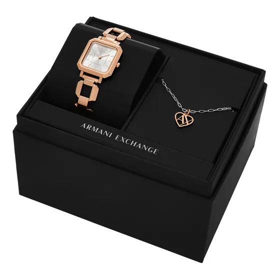 Set Collar Y Reloj Ax7167 Color Oro Rosa Armani Exchange