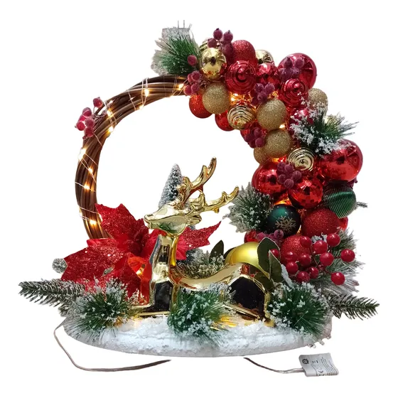 Arreglo Navideño Aro - Reno En Base Giratoria Manual