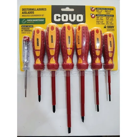 Juego Destornilladores Electricista Aislados 7pzas Covo