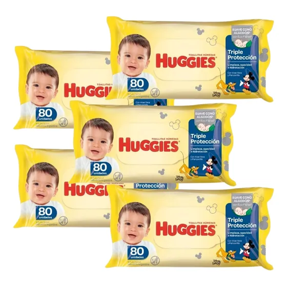 Toallitas Húmedas Huggies Triple Proteccion 80u X 5 Unidades