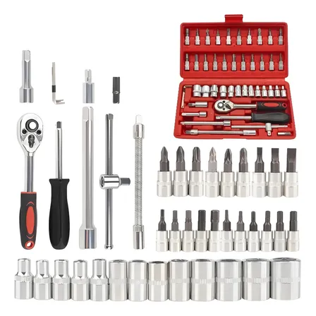 Kit Chaves Jogo Catraca Reversivel Soquetes 46 Pecas Maleta Vermelho