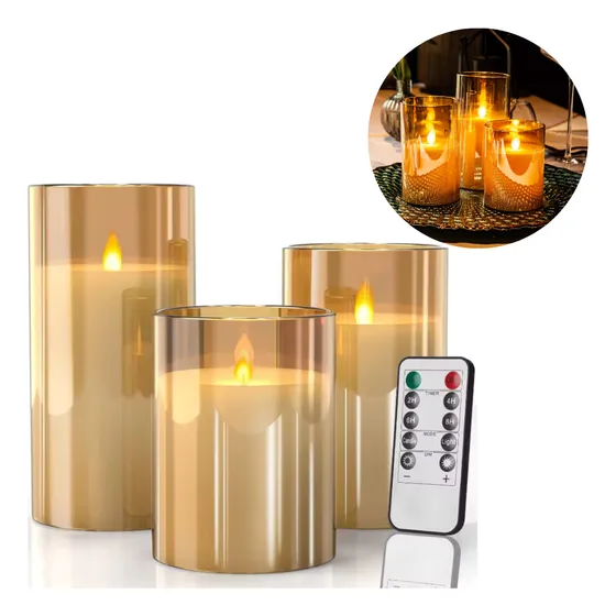 Pack X3 Velas Led Llamas Realistas A Pila Con Control Remoto
