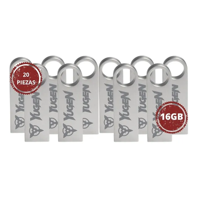 20 Memoria Usb 2.0 16gb Metal Granel Mayoreo Barata Color Plateado