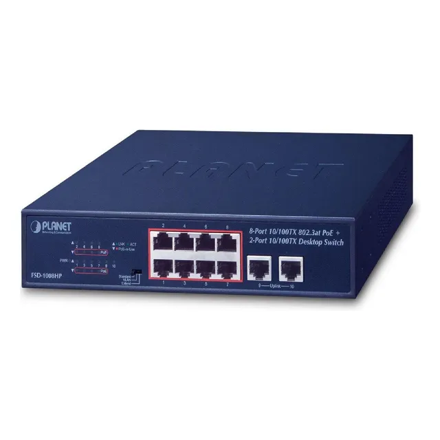 Switch No Administrable Planet FSD-1008HP, 8 Puertos Poe 802.3at, 30 W