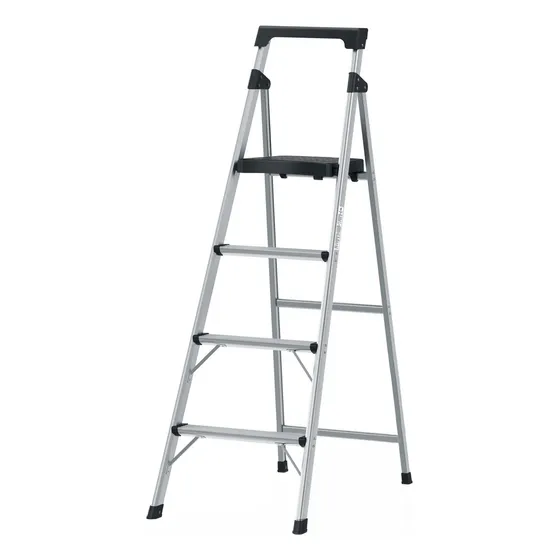 Caja Con 2 Escalera Tubular Plegable, 4 Peldaños, Aluminio, 