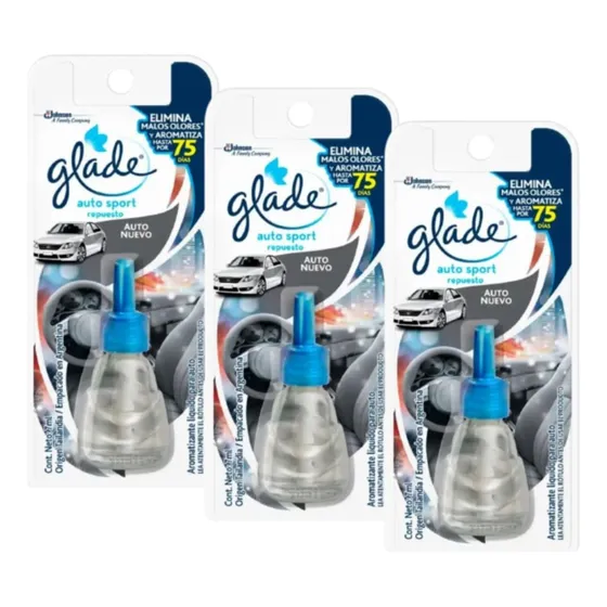 Glade Repuesto Liquido Fragancia Auto Nuevo Pack 3 Unidades
