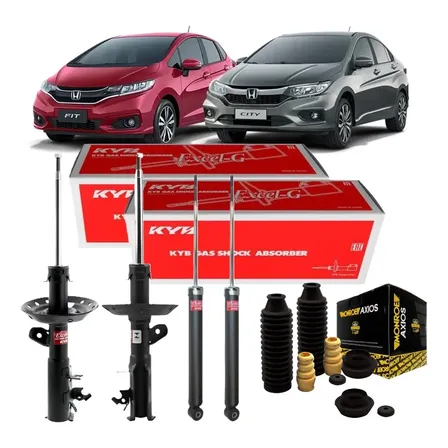 Kit 4 Amortecedores Kyb + Kit Axios Honda City Fit 2015/2021