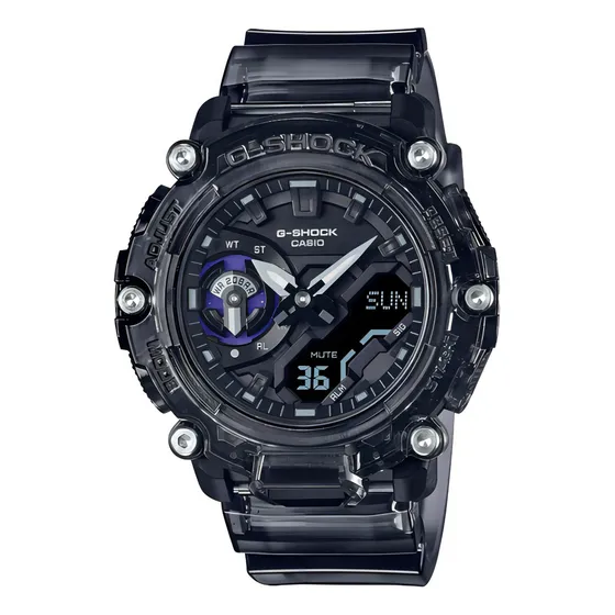 Reloj Casio Gshock Ga-2200skl-8a Antigolpes Sumergible Luz Color De La Malla Gris Transparente Color Del Bisel Negro Transparente Color Del Fondo Negro