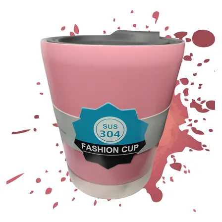 Copo Térmico 318ml Aço Inox 304 Com Tampa Premium Café Chá Rosa Lisa