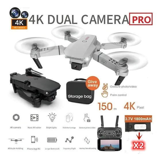 Cámara Drone E88 4k De Alta Definición Portátil Con 2 Baterí