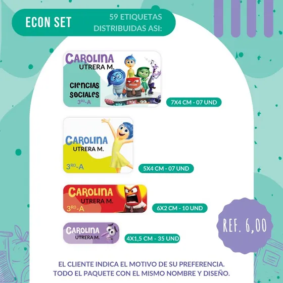 Etiquetas Escolares. Set Económico De 59 Stickers