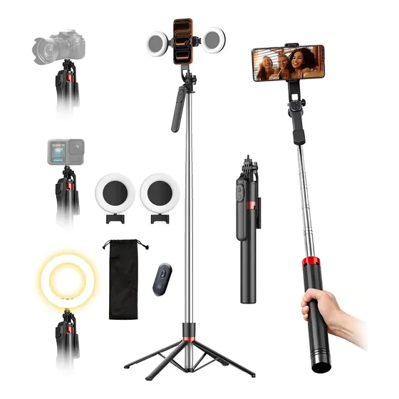 Trípode Selfie Stick 220cm 2luces 6cm 1/4interfaz Recargable