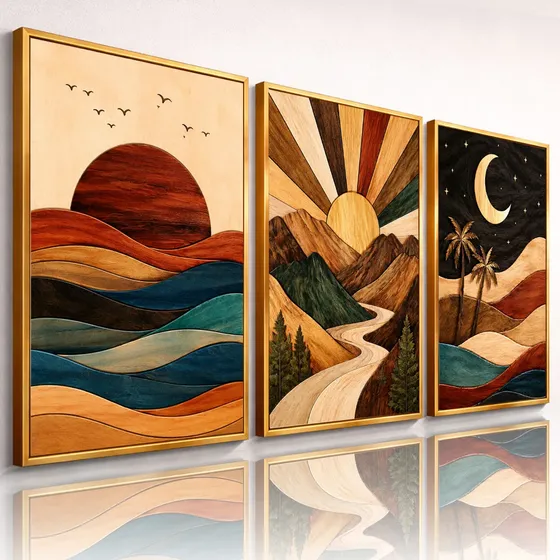 Quadro Decorativo Paisagens Abstratas Coloridas Sala Hall