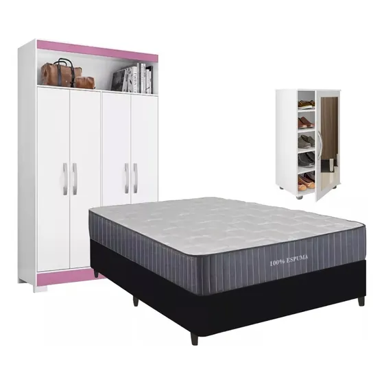 Combo Dormitorio Plaza Y Media Sommier Ropero Zapatera