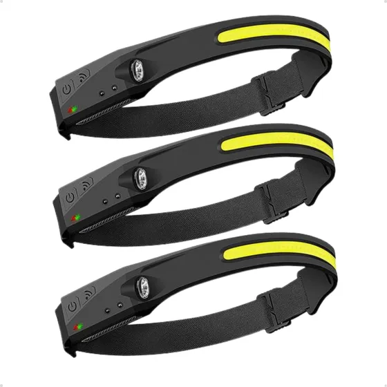 Kit 3 Lanternas Cabeça Lâmpada Led Recarregável Com Sensor Lanterna Preto Luz Branco