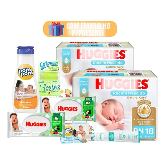 Kit Presente Chá De Bebê Lenço Umedecido Shampoo E Fraldas