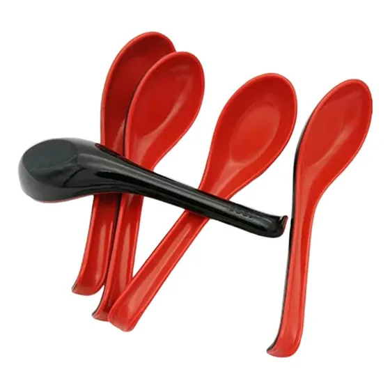 5pcs Rojo Negro Cuchara Sopa Plastico Bicolor Gancho Mango