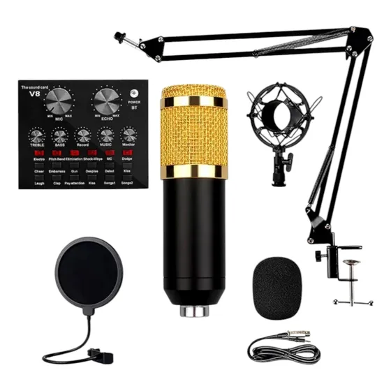 Micrófono Condensador Podcast Tarjeta De Sonido Y Interfaz