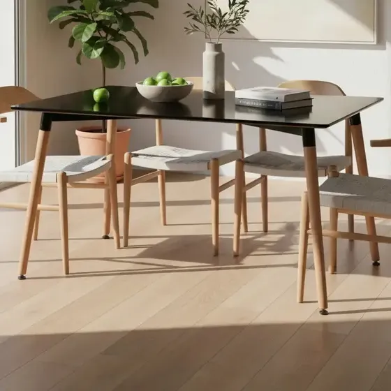 Mesa Comedor Blanca Eames Rectangular 120x80 Tapa Negro Patas Café | Cuotas sin interés
