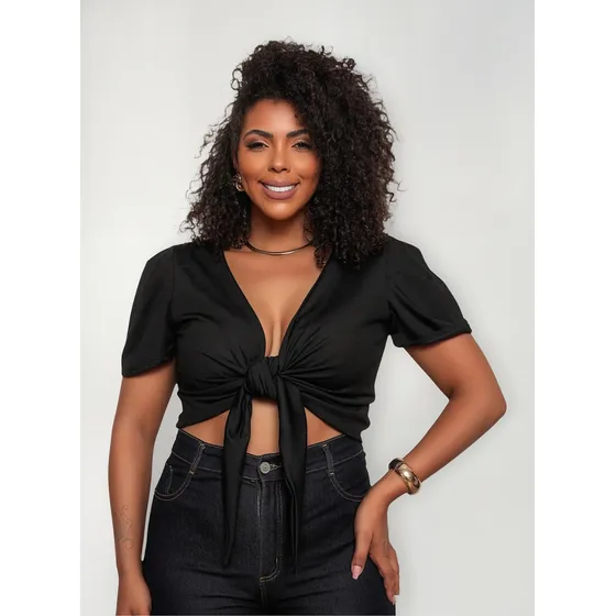Blusa Feminina Cropped Plus Size Amarração Decote Estiloso